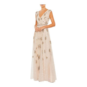 Mac Duggal Gown Size 14 Beige with Gold and Clear Sequins Gown